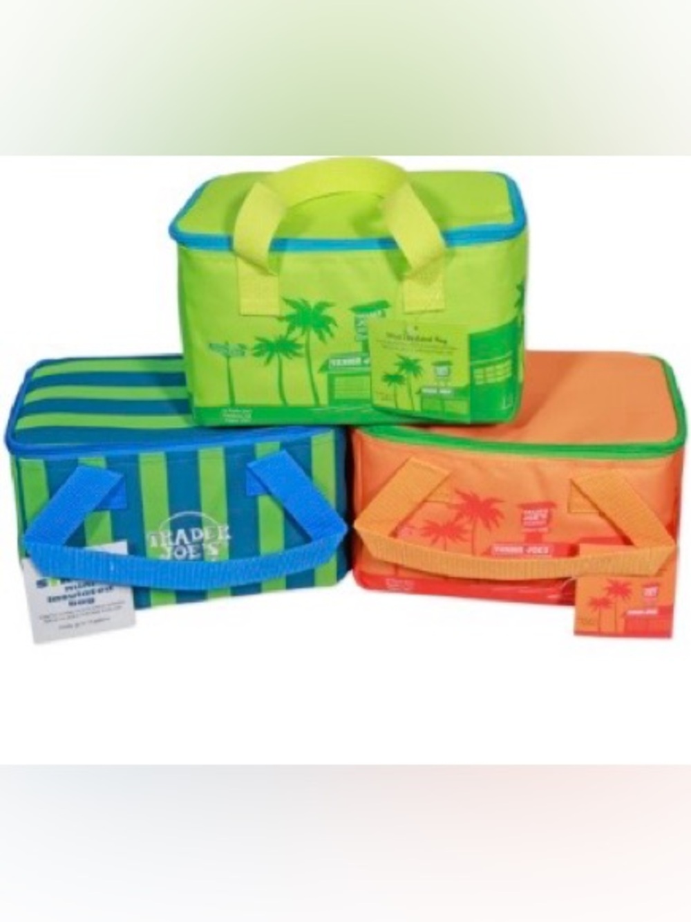 Trader Joe'S Set/3 Mini Insulated Tote Bag Summer Collection Orange Blue Green